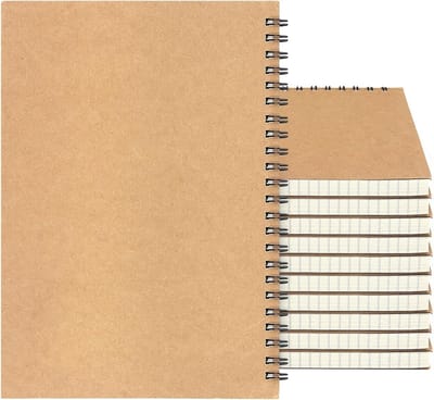 10 Pack A5 Spiral Notebooks met 120 pagina's, Kraft Papier, Vierkant Raster voor Tekenen en Notities
