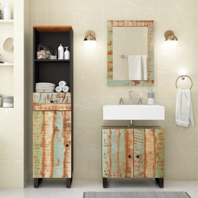 vidaXL - 3-delige - Badkamermeubelset - massief - gerecycled - hout