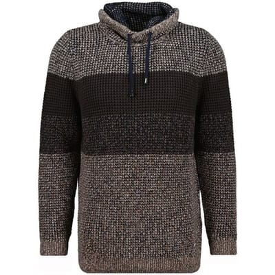 Ragman Trui Cotton Structure Knit Maseltov Collar Taupe-Grijs / male