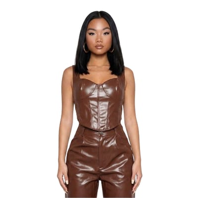 Missy Empire Dames/Dames PU Korset Top (Bruin)