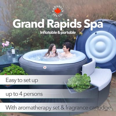 Opblaasbare Jacuzzi 180x180x90 cm – 4 Personen – 110 HydroTherapy Jets – Verwarmingsdeken – Rond Whirlpool Spa 740L – Grijs PVC Bubbelbad – Laura