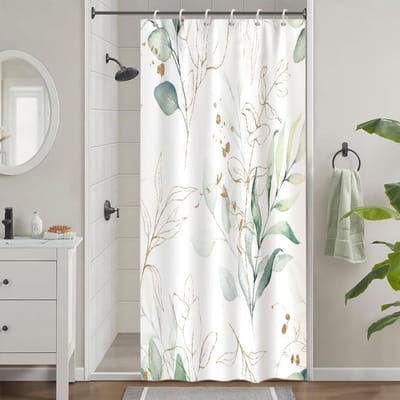 Famanu - Douchegordijn eucalyptus design, groen bladmotief, waterdicht textiel, anti-schimmel, wasbaar