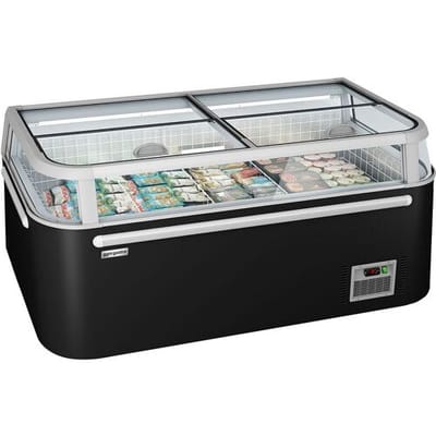 GGM Gastro Supermarkt-Tiefkühlinsel - Kopfteil - 1850mm - 523 Liter - mit 2 Schiebetüren - Schwarz