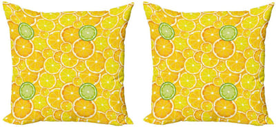 ABAKUHAUS kussenhoes-set – 2x40x40 cm – geel/wit/groen – dubbelzijdig