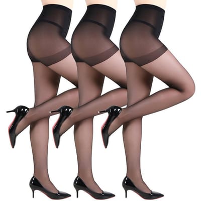 Kave 3 Paar Dames Sexy Ultra Dunne 20D Doorzichtige Panty's Control Top Panty's Met Versterkte Tenen Effen Kleur Hoge Taille Panty's Fit for 55-60kg gray
