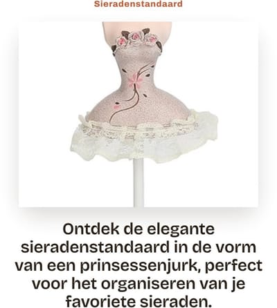 Dailygoods- Sieradenstandaard Prinsessenjurkmodel - Sieradenorganizer - Oorbellenhouder - Halskettingenhouder - Ringenhouder - Kunsthars, 21 cm - Sieradenhouder