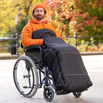 Thermische Voetenzak voor Rolstoel in Zacht Fleece, Winterproof met Ritssluiting en Handwarmers