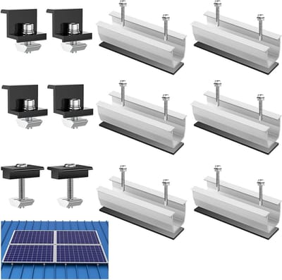Solar panel houder set 6pcs - 120mm montagerails - Aluminium met klemmen en rubber pads - ShopVlot