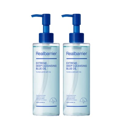 Real Barrier Huile Nettoyante Profonde Extrême Bleue 200ml (Un paquet de 2) - Huile de Nettoyage Avancé des Pores et de Protection de la Barrière Cutanée