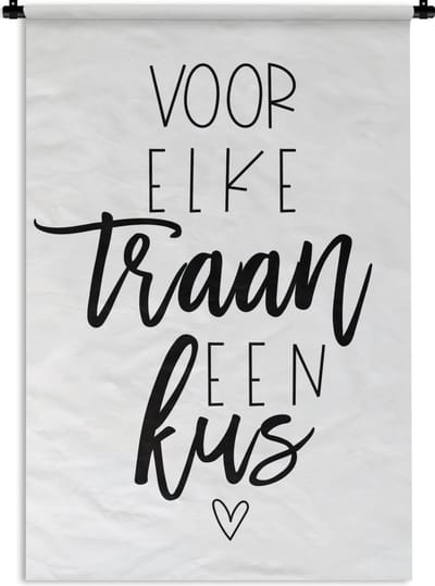 Wandkleed - Wanddoek - Beterschap - Quote - Hartjes - Kus - 120x180 cm - Wandtapijt