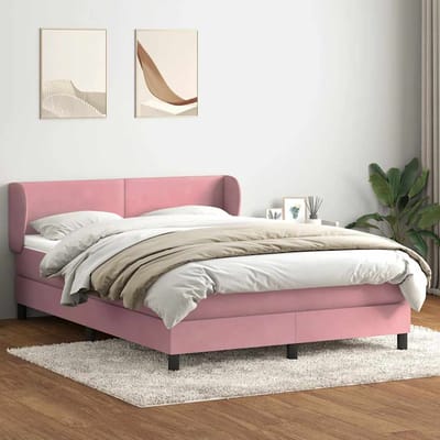 vidaXL - Boxspring - met - matras - fluweel - roze - 140x210 - cm