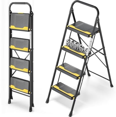 Inklapbare Trapladder met 4 Treden - Hoog Belastbaar Tot 150 Kg, Antislip en Met Leuning - Compacte Huishoudladder voor Keuken, Kantoor en Tuin