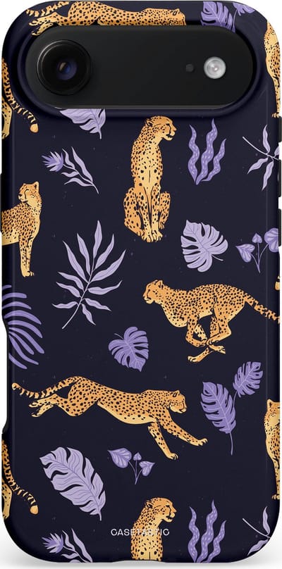 Casetastic hoesje geschikt voor Apple iPhone Air - MagSafe - Dubbellaagse bescherming - Cheetah charisma - Fashion Case - Donkerblauw Lavendel Taupe Perzik