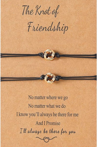 Vriendschapsarmbandjes voor 2 met Knoopjes Goudkleurig - Zwarte Bandjes - BFF Armbandjes op Cadeau kaartje - Pax Amare