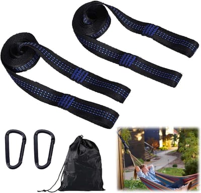 Hammock Ophangset - Boombanden Set - Kamperen en Reizen - Dubbel Gestikte Lus - 200 cm Lengte - Zwart