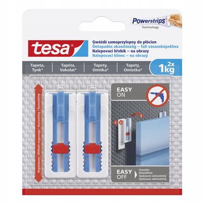Tesa - Zelfklevende Spijker voor Canvas - 2x1kg - Aanpasbaar - Voor Behang en Pleisterwerk