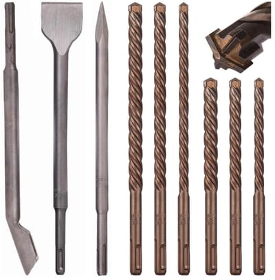 Boor en Beitel Set - Metaalbewerking Gereedschap - Hard Materiaal Bewerken - Carbide Tips - 9 Delig - Zilverkleurig