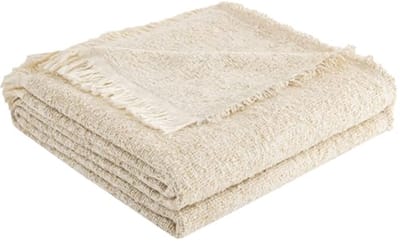 Katoenen en microvezel knuffeldeken, zachte en ademende sprei voor bank, bed en reizen, 155 x 200 cm (crèmekleur)