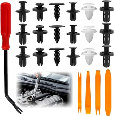 Klinknagels Set - Bevestigingsclips - Auto Reparatie - Compleet met Gereedschap - 100 Stuks - Zwart Wit