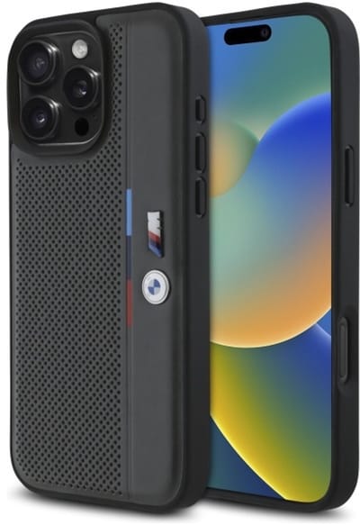 BMW M Perforated Serie - Hardcase voor iPhone 16 Pro - Antraciet - Tricolor Design