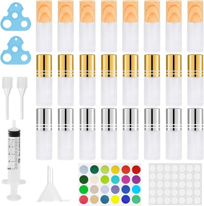 Lege Roll-On Flessen voor Essentiële Olie, 24 Stuks 5ml, Inclusief 3 Soorten Doppen, Ideaal voor Parfum en Massage met RVS Rollerballen