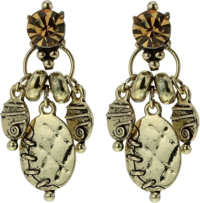 Behave - Oorhangers goudkleur met bruine stenen - vintage boho stijl