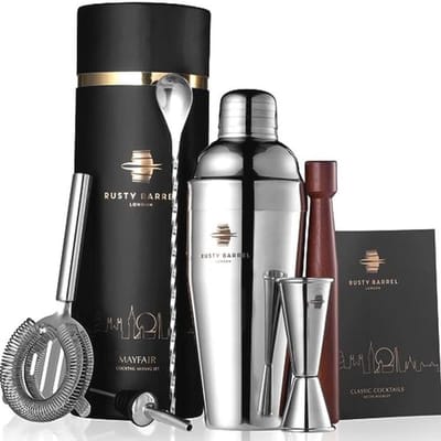 Cocktailset voor Luxe Cocktails | Inclusief Roestvrijstalen Shaker, Stamper, Strainer, Barmaatje en Receptenboekje | Perfect Cadeau