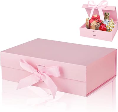 Cadeaubox met Strik, Magnetische Herbruikbare Cadeaubox met Deksel, Rechthoekige Verpakking voor Verjaardag, Kerst en Valentijnsdag (Roze)