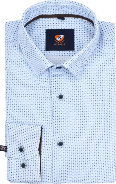Suitable Overhemd Print Lichtblauw - Maat 40 - Heren - Casual Shirt