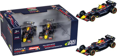 Carrera Speelgoedvoertuig Auto - Red Bull Racing Formule 1 - Max Verstappen No.1 - Sergio Perez No.11 - Pull Back Auto - Terugtrekauto - 1:43