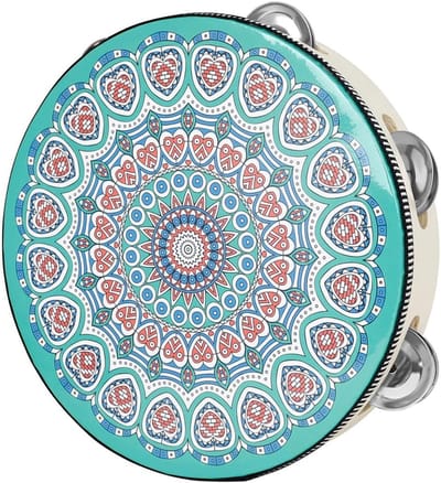 Houten Tamboerijn - Handbel Muziekdrum - Muziek Maken - Heldere Jingles - 20 cm - Groen