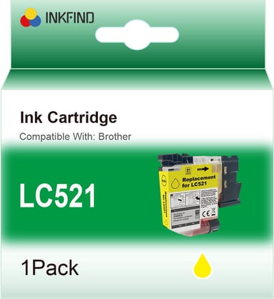 INKFIND LC521 Geel inktcartridge compatibel met Brother LC521 LC-521 Geel geschikt voor Brother DCP-J1260W/J1310DW/J1313DW/J1360DW/J1460DW - 1-pack Geel