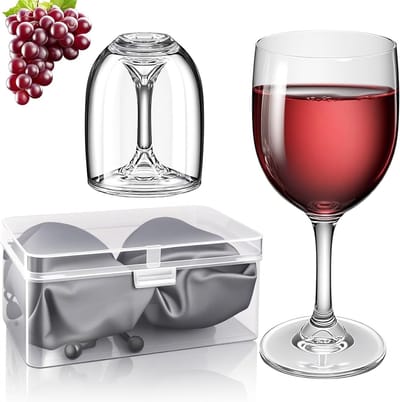 Set van 2 Herbruikbare Plastic Wijnglazen 200 ml met Praktische Opbergdoos en Waterdichte Tas voor Camping, Feesten en Buitenactiviteiten