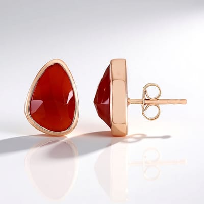 Cavill - Zilveren Oorbellen Roséverguld - 9 ct Carneool Edelstenen India - Facetgeslepen Trapeziumvorm - Luxe Sieraden Voor Vrouwen
