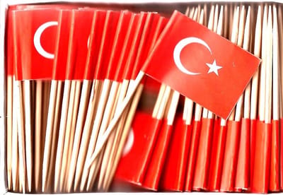 50x Cocktailprikkers Turkije - Turkse vlag - Party picks - Hapjesprikkers - Vlaggetjes prikkers - Turkije decoratie - EK WK - Food picks - Turkish flag picks - Vlaggenprikkers - 7 cm - Jonyx