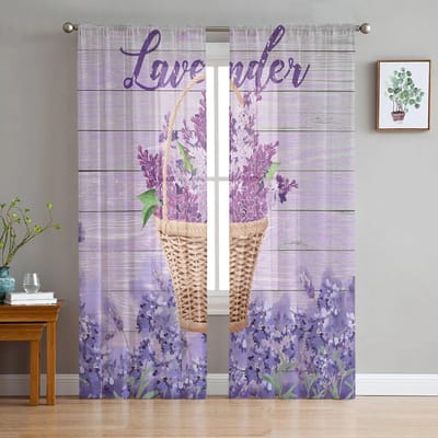 Lavendel Bloemenmand Tule Gordijnen voor Slaapkamer Hal Woonkamer Decor Chiffon Gordijn voor Balkon Keuken Huis Draperieën 135W x 114H(cm) gray