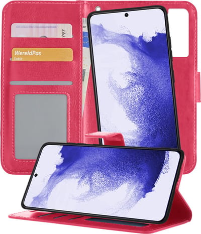 Hoesje - 2 in 1 - Geschikt voor Samsung Galaxy S22 - Met Uitneembare Hard Cover - Kunstleer - Bookcase - Wallet Case - Met Pasjeshouder - Book Case - Uitneembaar - Pashouder - Telefoonhoes - Donkerroze