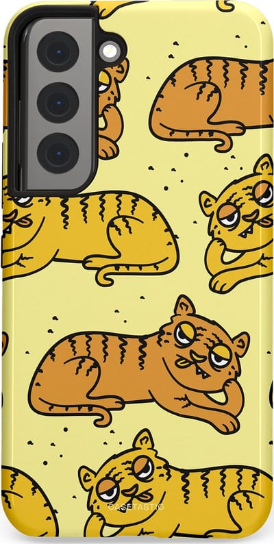 Casetastic hoesje geschikt voor Samsung Galaxy S22 - Dubbellaagse bescherming - Tijger dromen - Fashion Case - Crème Goud Olijfgroen