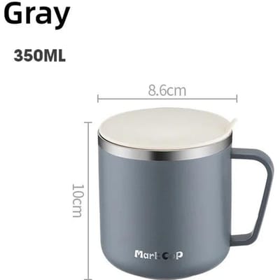 304 Roestvrijstalen Koffiemokken Met Deksel Draagbare Thermosbeker Dubbelwandige Warmte-isolatie Anti-val Thermosmok Melk Thee Kop 350ml gray