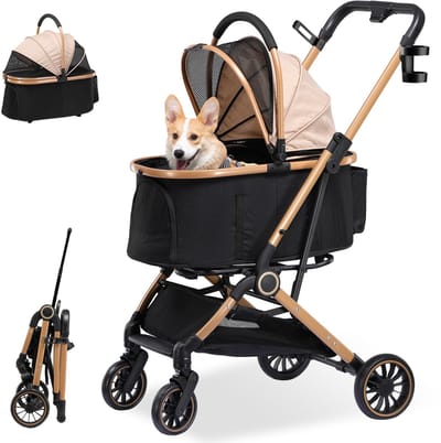 GTPLAYER - 4-in-1 Hondenwagen - Opvouwbaar tot 25kg met 360° Wielen - Goud