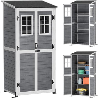 Tuinkast - Opbergkasten met deuren - Tuinhuis - Schuur - Voor buiten - Gereedschap - Lichtgrijs - Hout