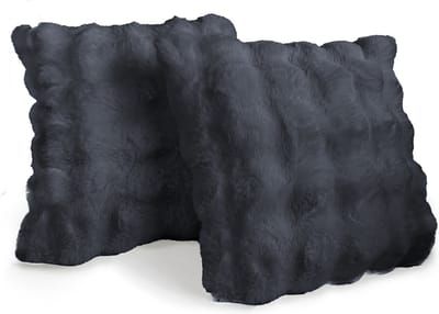Eleganzzz Sierkussens Bubble Pom Pom Rabbit Fur - Dark Grey - Sierkussens 50x50cm - Set van 2 Kussens
