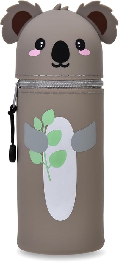 Pennenetui, 2-in-1 zachte siliconen tas, tafelstifthouder, ritssluiting, siliconen, pennenzak, kleurpotloden, markers, H 18,5 cm (koala)