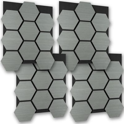 tectake® Akoestische Hexagon Panelen - Set van 4 - Akoestisch Wandpaneel - 76 x 62 cm - Wandpanelen met Aanpasbare Grootte en Patronen - MDF en Houtfineer - Geluidsisolatie - Stijlvolle Wanddecoratie - Eenvoudige Montage - Lichtgrijs Eiken