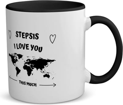 Akyol - stepsis i love you this much koffiemok - theemok - zwart - Zus - geweldige stiefzus - liefste stiefzus - verjaardag - cadeau - kado - bedankje - geschenk - 350 ML inhoud