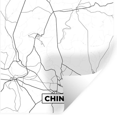 Muurstickers - Sticker Folie - België – Chiny – Stadskaart – Kaart – Zwart Wit – Plattegrond - 100x100 cm - Plakfolie - Muurstickers Kinderkamer - Zelfklevend Behang XXL - Zelfklevend behangpapier - Stickerfolie