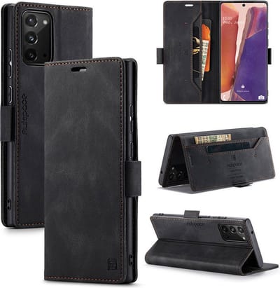 Luxe Flip Case met RFID Bescherming Kaarthouder en Magneetsluiting voor Galaxy Note 20 4G/5G _ Zwart