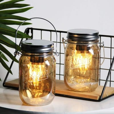 Hangende Tuinlantaarns - Decoratieve Glaslampen - Buiten Decoratie - Met Timer Functie - 2-Pack - Amber