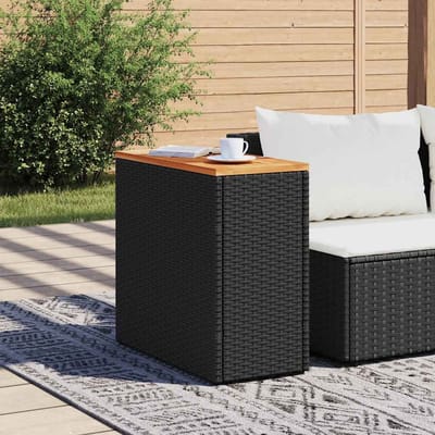 vidaXL - Tuintafel - met - houten - blad - zwart - 58x27,5x55 - cm - poly - rattan