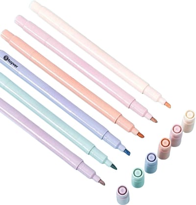 Markeerstiften pastel - Fineliners rond - Bijbel markers - Dubbelzijdige Twinmarkers - Warm gekleurd - Set van 6